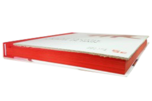 Vivid red fore-edge painting matching the white hardcover book