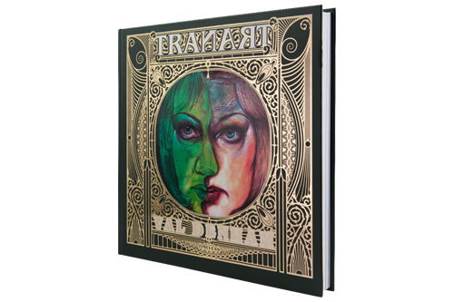 Hardcover art book with gold stamping and a captivating image.